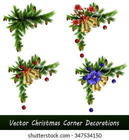 Set of Cristmas corner decorations isolated on  white