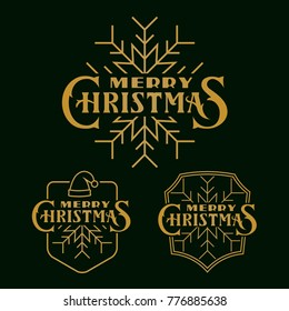 Set of cristmas logo, emblems and badges. Typography logo on dark background. Usable for banners, greeting cards, gifts etc.