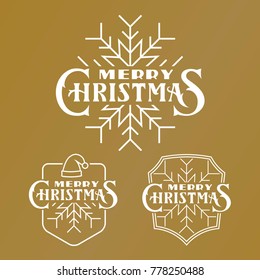 Set of cristmas logo, emblems and badges. Typography logo on gold background. Usable for banners, greeting cards, gifts etc.