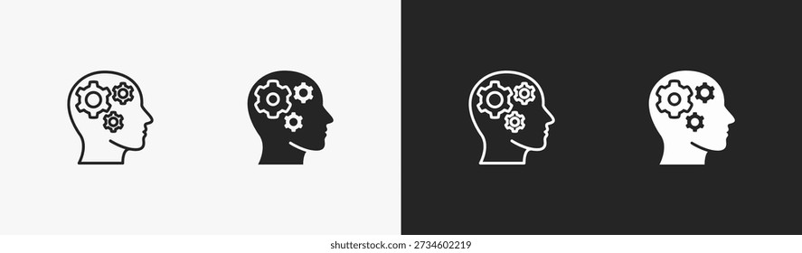 Conjunto de icono de pensamiento crítico en colección en blanco y negro