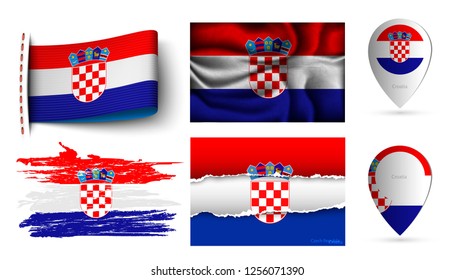 set of Croatia flags collection isolated on white
