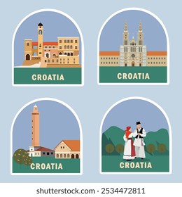 set of Croatia postcards. Sights, architecture, national costumes of Croatia. ready-made cards