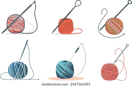 Satz von Häkelhaken und Garn Icons Vektor-Illustrationen