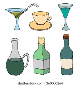 Set of Crockery, glass bottle and cup