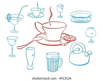 set crockery  kitchen things   elements service  this vector is easy to edit