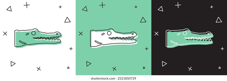 Set Crocodile icon isolated on white and green, black background. Animal symbol.  Vector