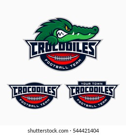 Set Of Crocodile Mascot For A Football Team. Vector Illustration.