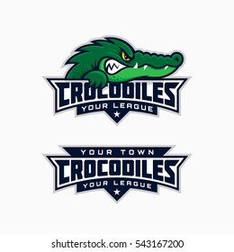 Set of crocodile mascot for a sport team. Vector illustration.