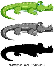 Set of crocodile on white background illustration