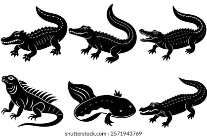 Set of Crocodile shillouette vector illustration