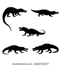 Set of crocodile silhouette design