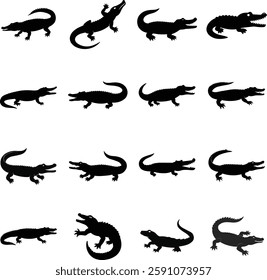 set of crocodile silhouette vector