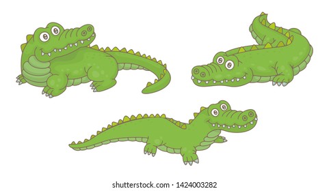 Set of Crocodiles. isolated on white background