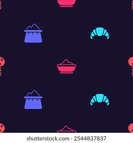 Set Croissant, Bag of flour, Flour bowl and Lollipop on seamless pattern. Vector