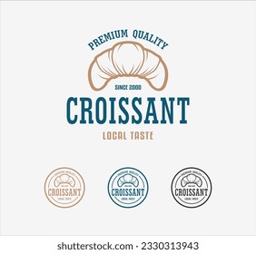 Set of croissant bakehouse vector design logo baking illustration hand drawn bakery with typography label
