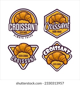 Set of croissant bakehouse vector design logo baking illustration hand drawn bakery with typography label