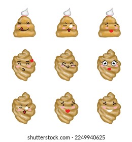 Set of croissant bread emoticon character