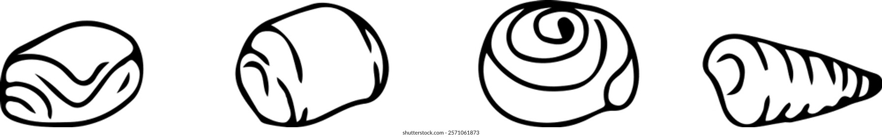 A set of croissant and bun icons. Simple graphic design in 2D format. A template highlighted on a white background.