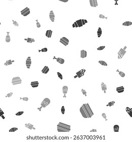 Set Croissant, Burger, Ice cream and Chicken leg on seamless pattern. Vector