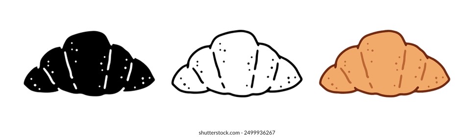 Set of Croissant cartoon doodle, Vector, Illustration.