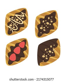 set croissant chocolate cream strawberry fruit and peanuts on top . Bakery food white background and isolation