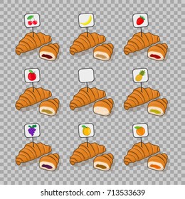 Set croissant and half a croissant with different fillings insid