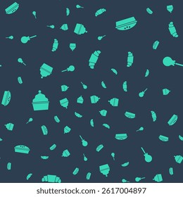 Set Croissant, Homemade pie, Cake and Lollipop on seamless pattern. Vector