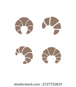 Conjunto de logotipos ícone croissant em estilo vetor plano em um fundo limpo, apresentando padaria e símbolos de pastelaria café da manhã ideais para marca de café, menus, embalagem e modelos de design de alimentos modernos