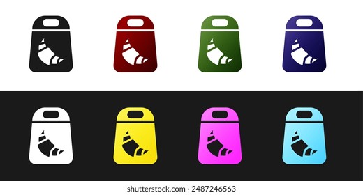 Set Croissant package icon isolated on black and white background.  Vector