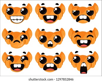 Set of croissants with emotions. Baking in the form of a pretzel. Vector illustration in cartoon style.