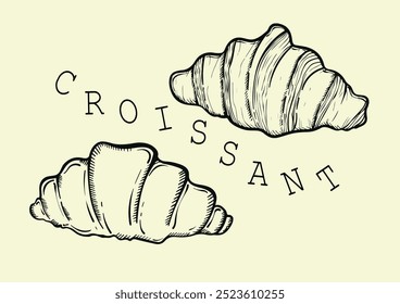 Conjunto de croissants em fundo isolado. Estilo vintage desenhado à mão .