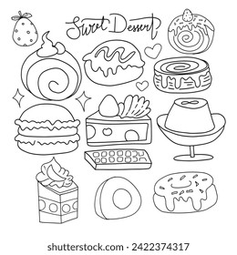 set of cromboloni pastry. Food sketch, line art isolated on white. Clipart for poster, menu, card, web	