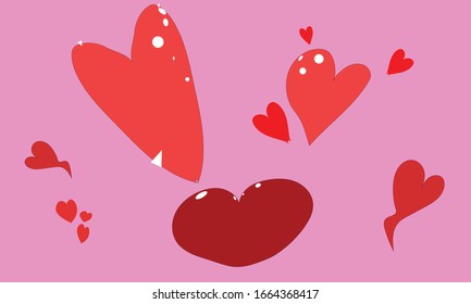 
set of crooked hearts with red and pink shades and highlights