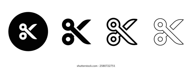 Set of crop clip cut icons collection. Scissor, Cutting, Editing, Trimming symbol. Vector Illustration.