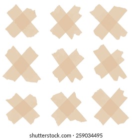 Set of cross adhesive tape. Vector illustration