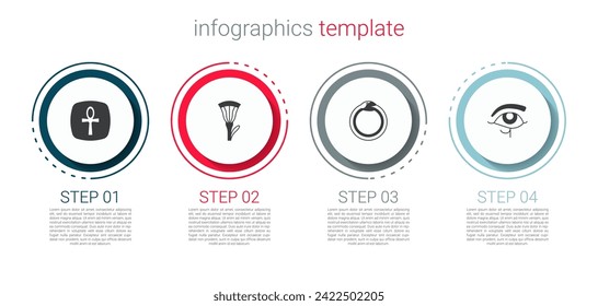 Set Cross ankh, Egyptian lotus, Magic symbol of Ouroboros and Eye Horus. Business infographic template. Vector