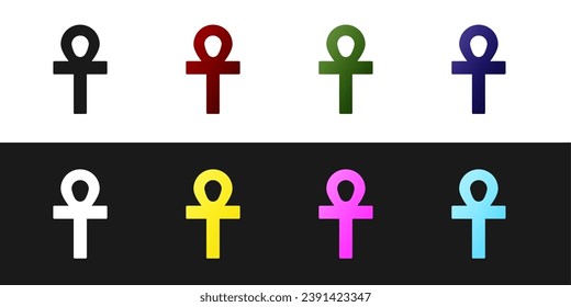 Set Cross ankh icon isolated on black and white background.  Vector Illustration