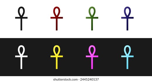 Set Cross ankh icon isolated on black and white background.  Vector