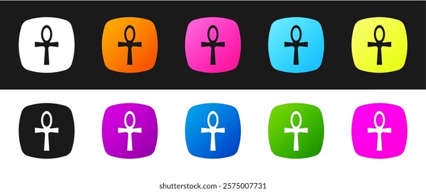 Set Cross ankh icon isolated on black and white background. Egyptian word for life or symbol of immortality.  Vector