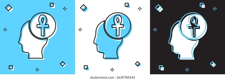 Set Cross ankh icon isolated on blue and white, black background.  Vector