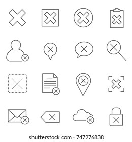 Set of cross Related Vector Line Icons. Includes such Icons as cancel, interface, incorrectly and more.