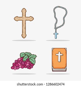 set cross with rosary and bibble with grape