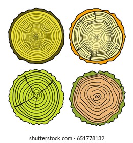 Set of cross section of the tree. Set of tree rings on isolation background. Conceptual graphics. Design for spiritual relaxation for adults. Conceptual graphics. Line art creation.