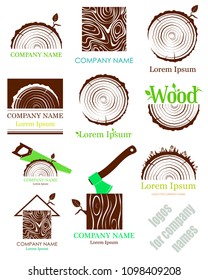 
Set a cross section of the trunk with tree rings. Vector. Logo.  Tree trunk cross-section. flat icon.