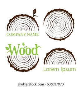 Set a cross section of the trunk with tree rings. Vector illustration. Logo. Tree growth rings. Tree trunk cross-section. flat icon. 