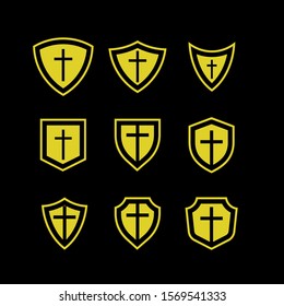 Set of cross shield logo icon design vector illustration