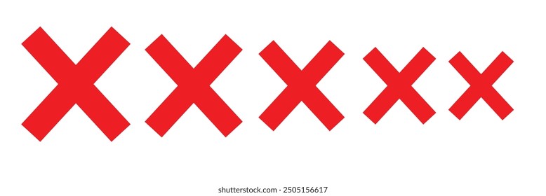 Set of cross signs with grunge. Red cross X mark collection. Red cross signs are isolated on white background. Vector.