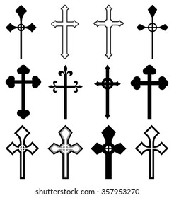 Set Cross Silhouettes Isolated On White Stock Vector (Royalty Free ...