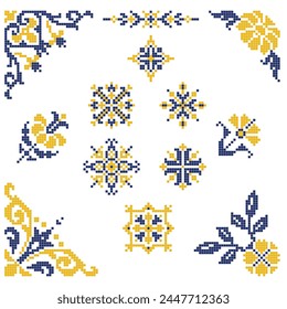 set of cross stitched embroidery patterns with floral elements