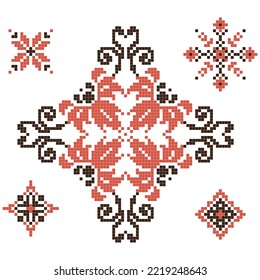 set of cross stitched patterns with floral elements